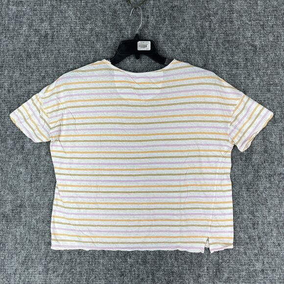 Madewell Shirt Womens Small Striped Short-Sleeve Crew-Neck Oversized Linen Blend - Picture 2 of 9